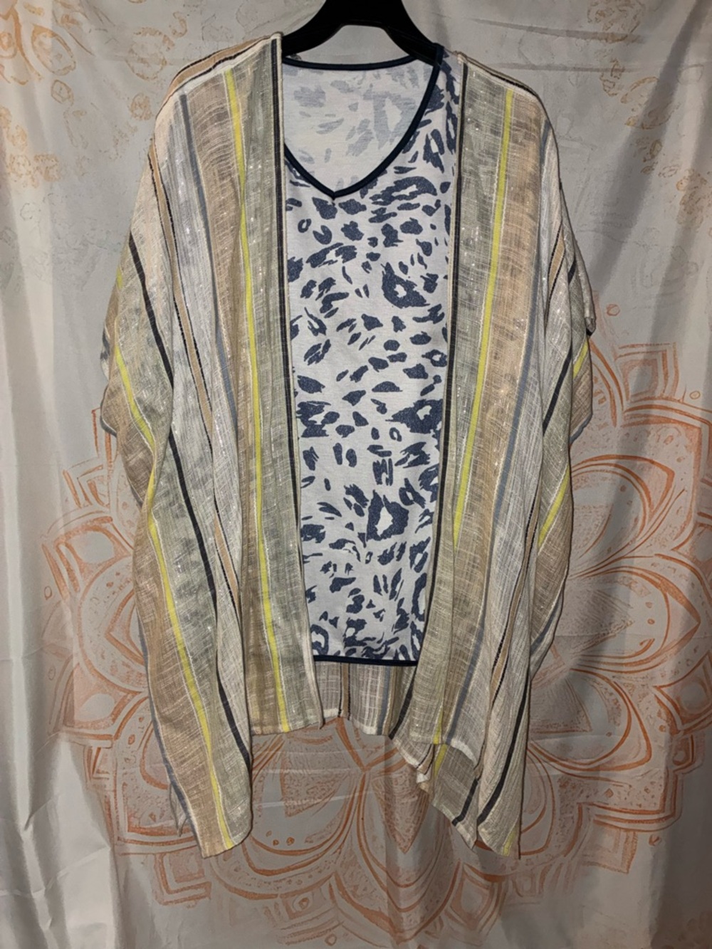 Striped Open-Front Women’s Kimono by Map & Leopard Print Top